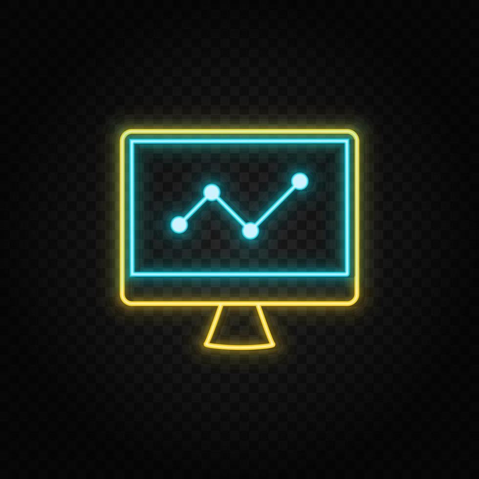 analyse, grafiek, diagram neon icoon. blauw en geel neon vector icoon. transparant achtergrond