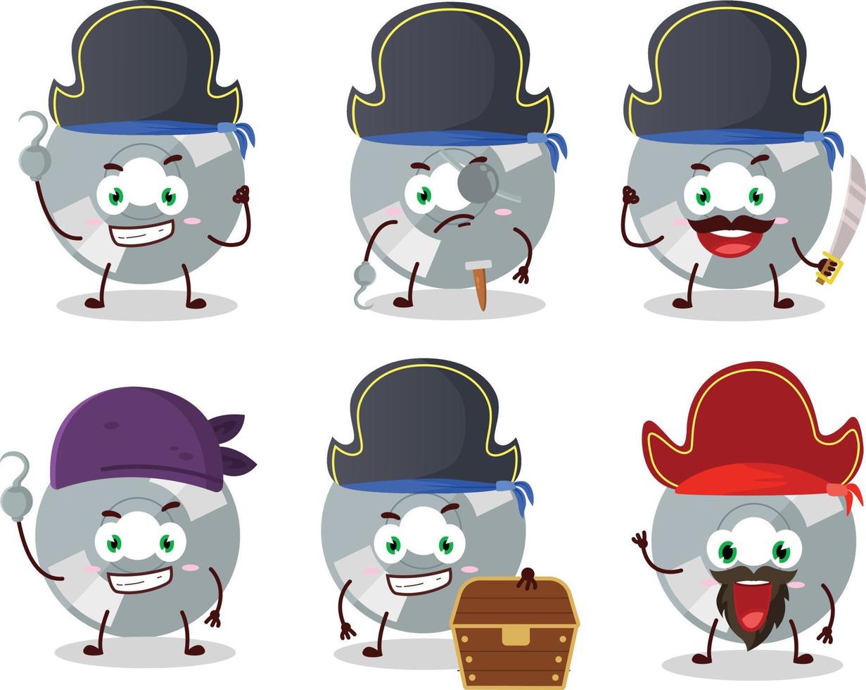 tekenfilm karakter van compact schijf met divers piraten emoticons vector