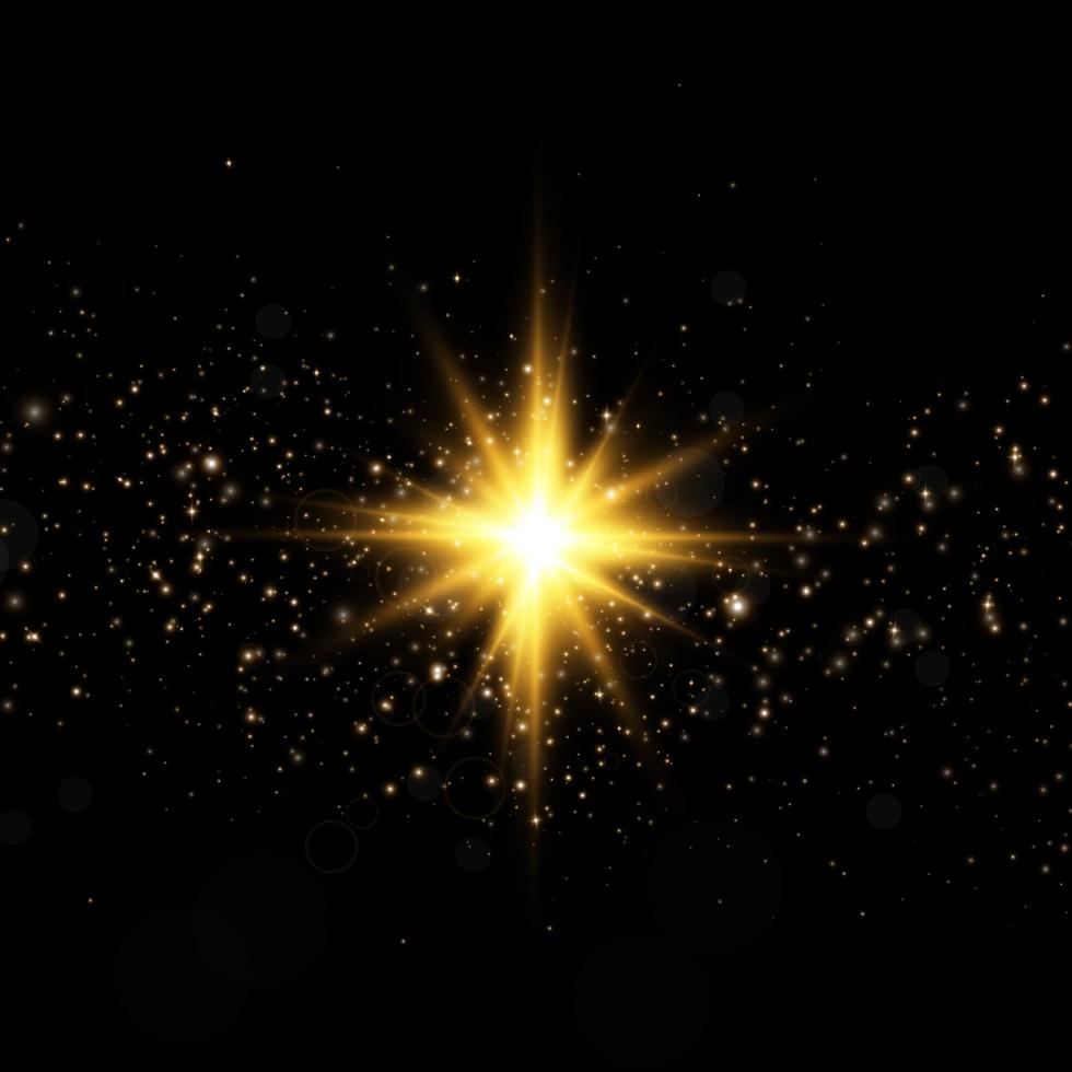 gouden ster. de effect van gloed en stralen van licht, gloeiend lichten, zon. vector