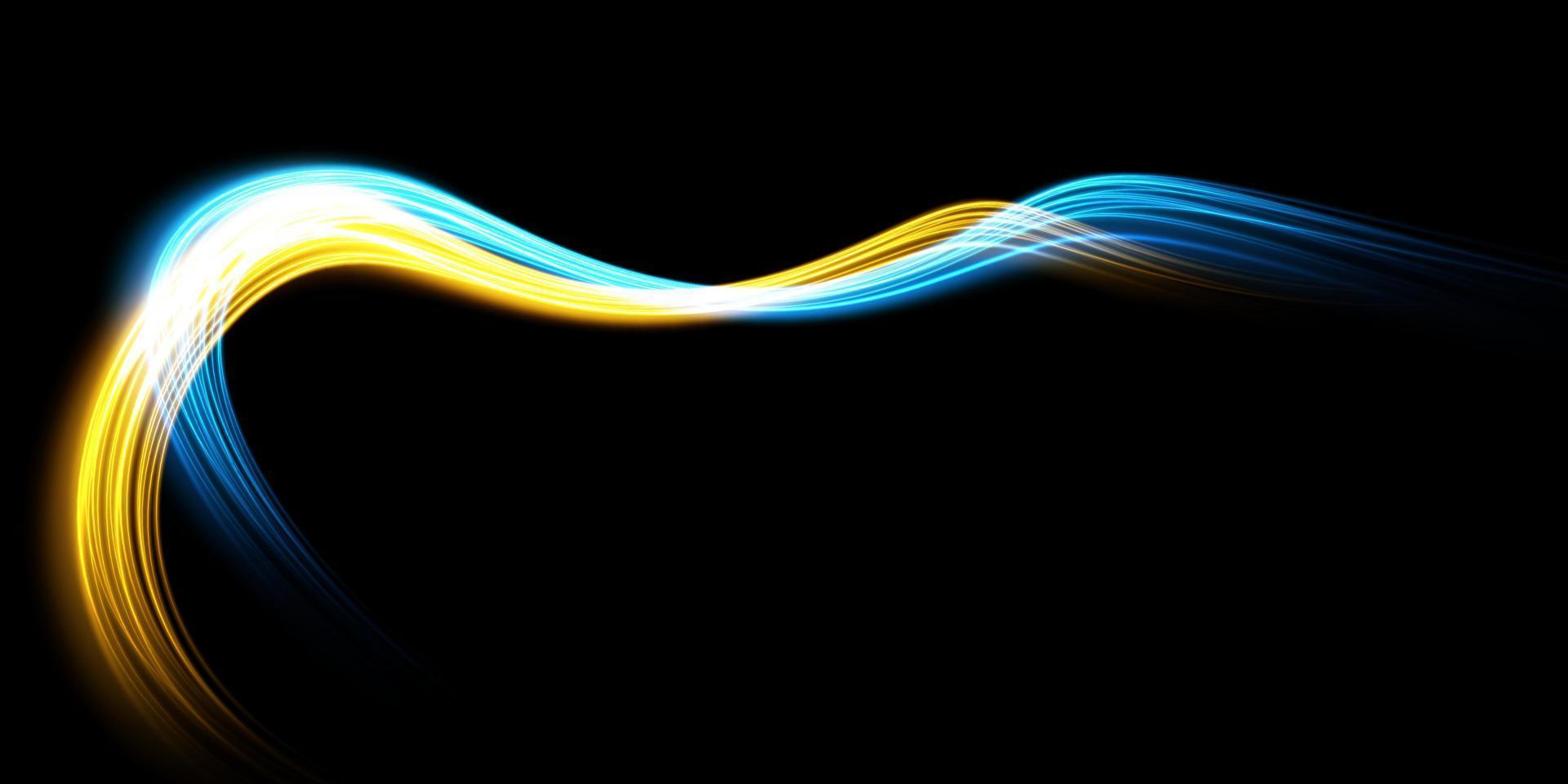 abstract licht lijnen van beweging en snelheid in blauw en goud. licht elke dag gloeiend effect. halfronde Golf, licht spoor kromme wervelen, auto koplampen, gloeiend optisch vezel png. vector