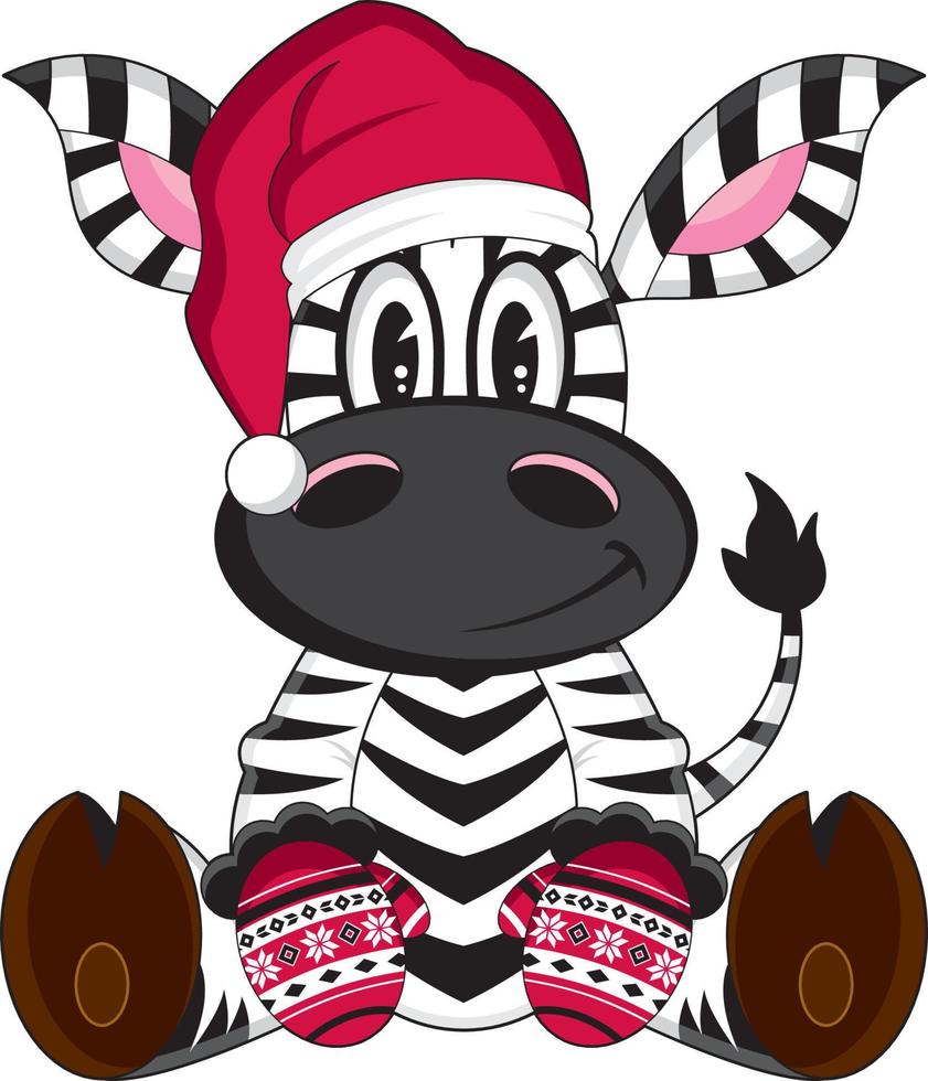 schattig tekenfilm de kerstman claus Kerstmis zebra karakter vector