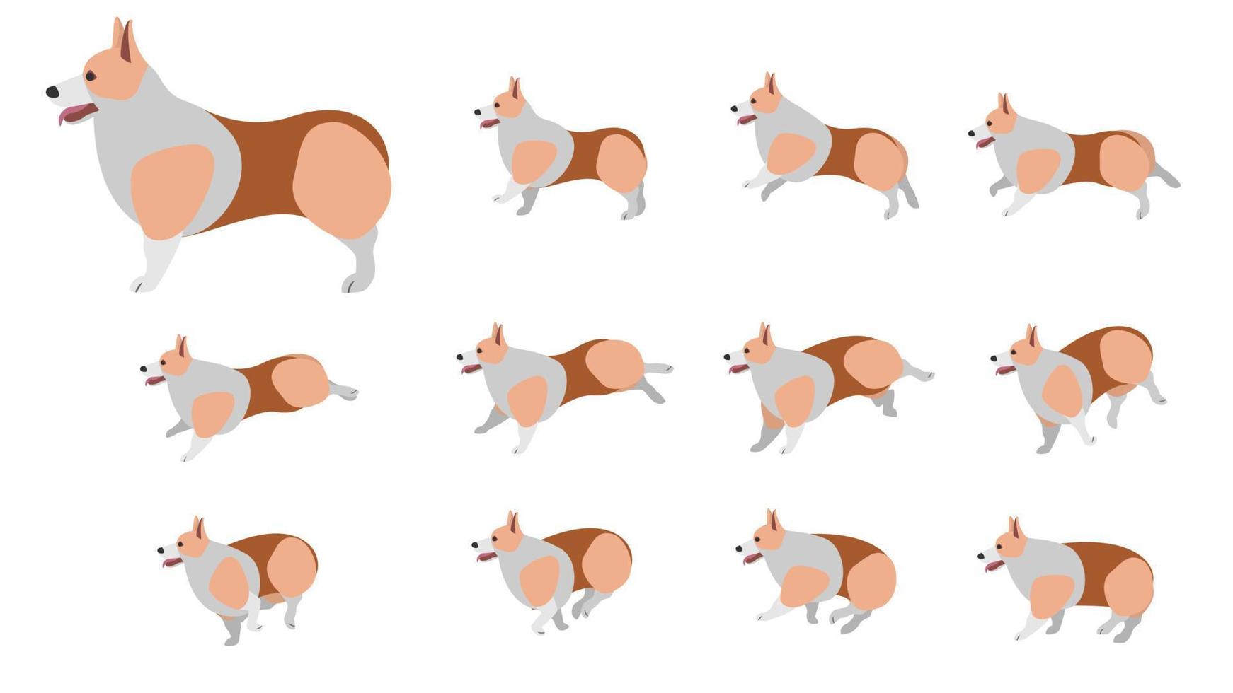 tekenfilm kleur hond welsh corgi pembroke dier animatie effect set. vector