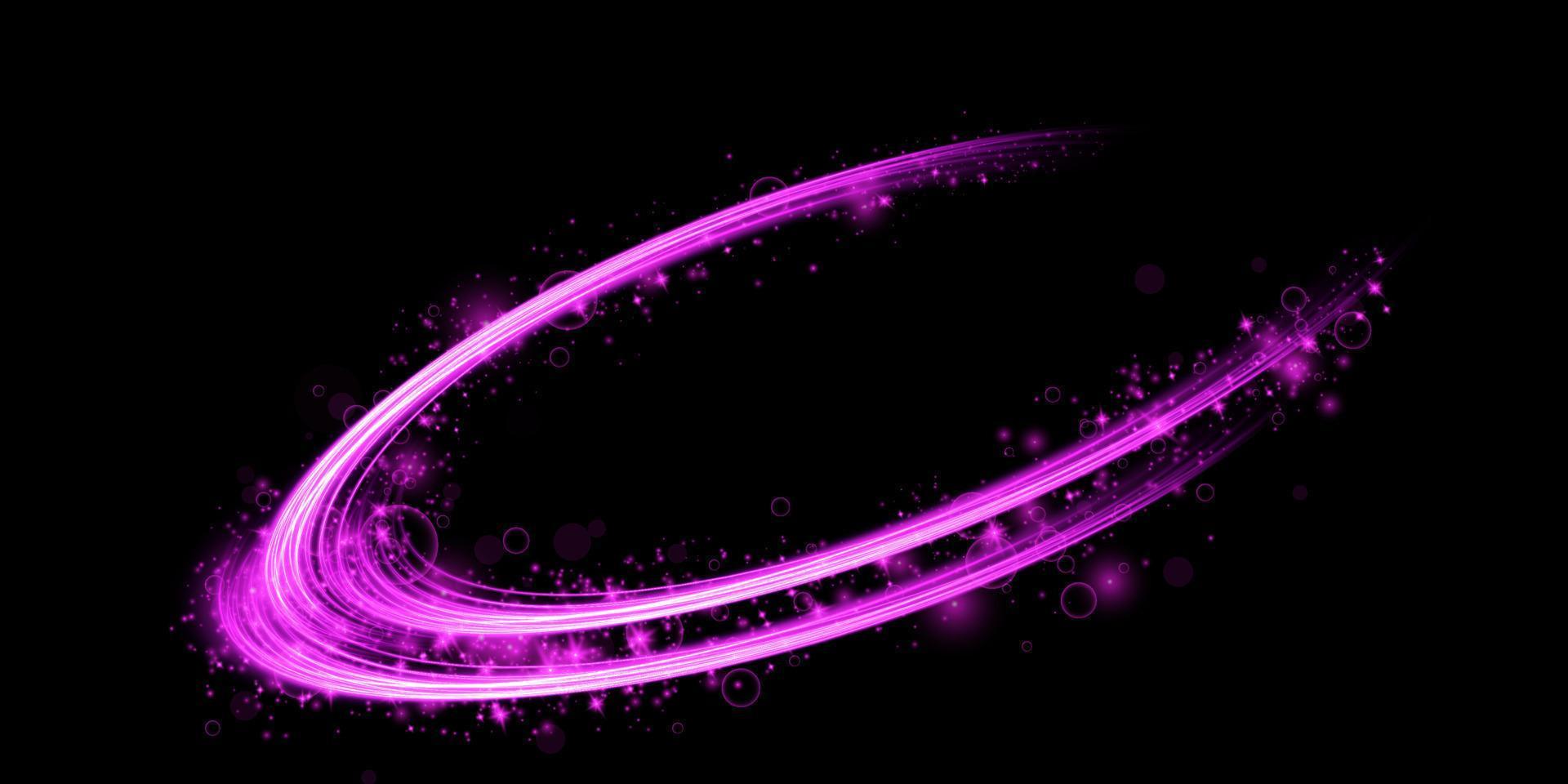 abstract licht lijnen van beweging en snelheid met Purper kleur schittert. licht elke dag gloeiend effect. halfronde Golf, licht spoor kromme kolken vector