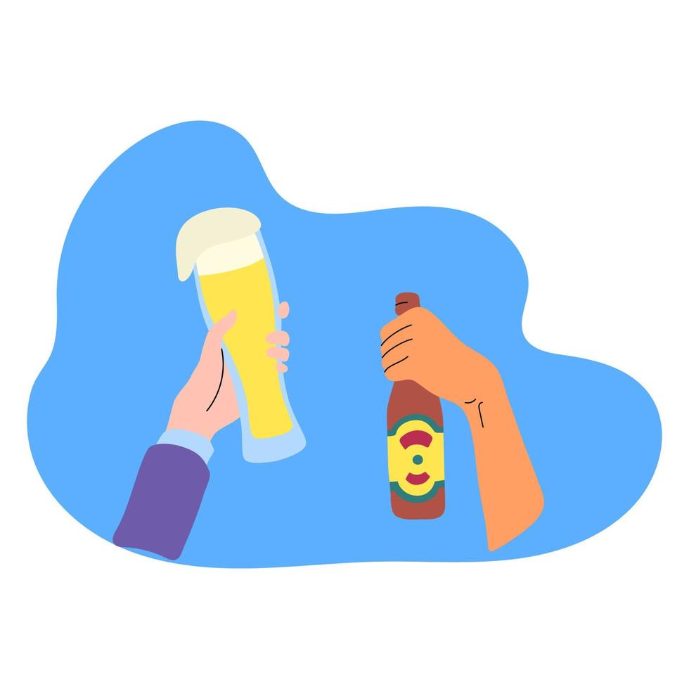 tekenfilm menselijk handen Holding alcoholisch drinken bier. vector