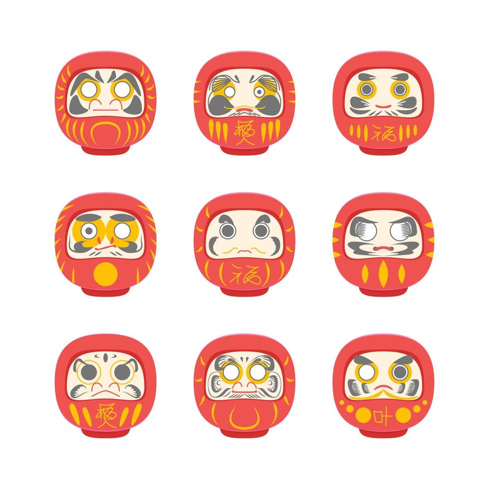 Daruma Japans traditioneel pop bodhidharma set. vector