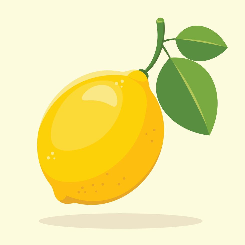 citroen met bladeren vector illustratie. vers geel limoen vlak ontwerp