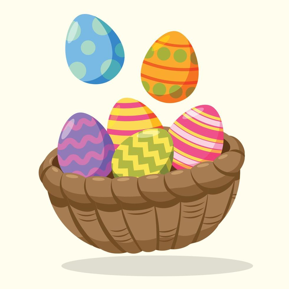 kleurrijk Pasen ei in mand vector illustratie. Pasen groet geschenk. kleur geschilderd ei