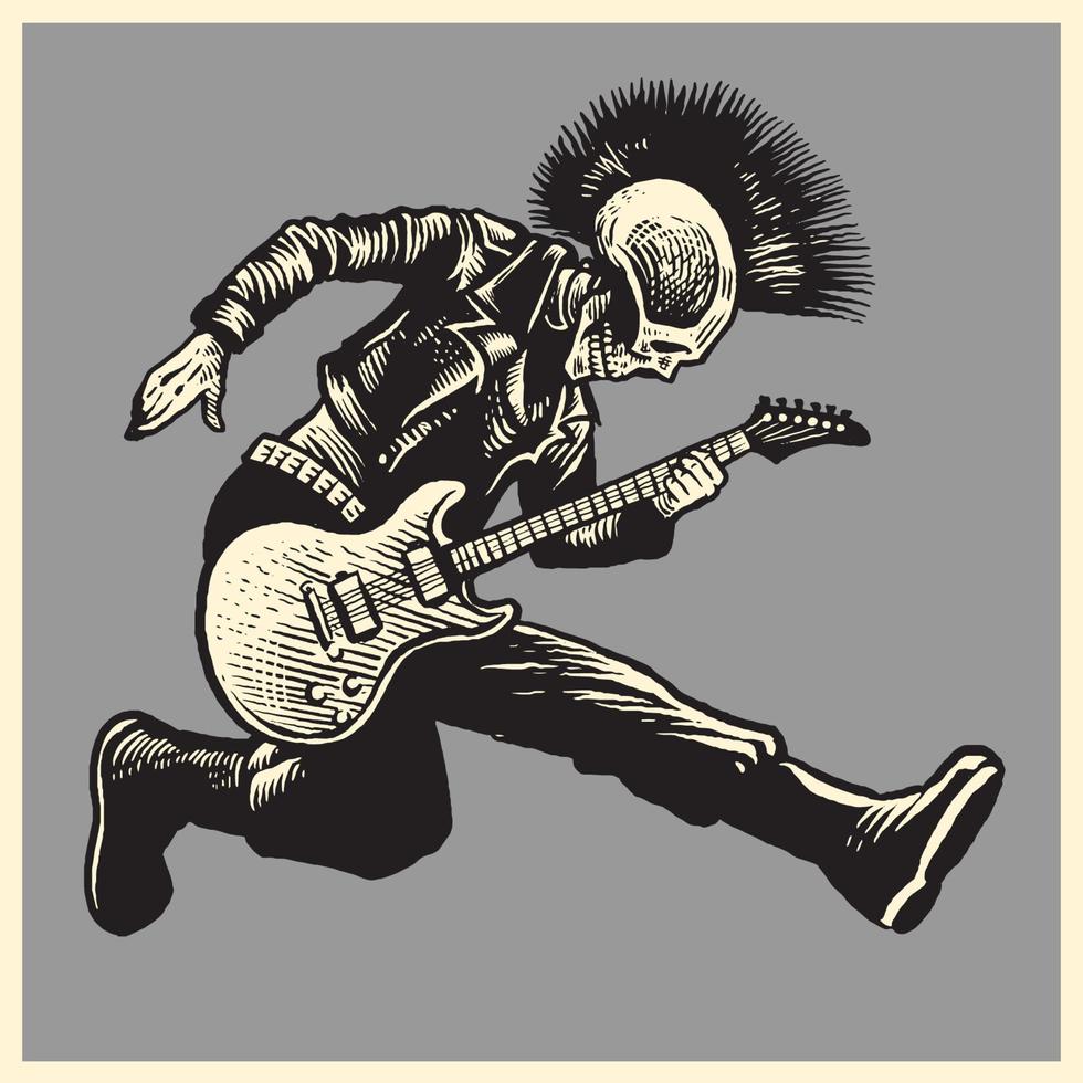 schedel punk- stijl gitarist vector