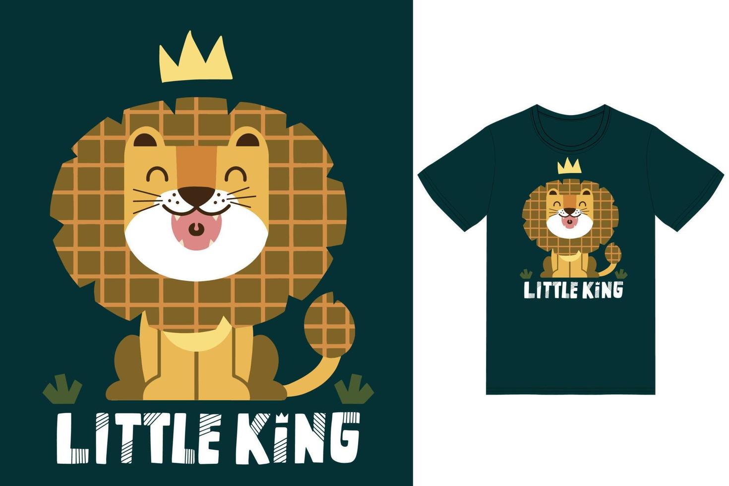 schattig leeuw weinig koning illustratie met t-shirt ontwerp premie vector