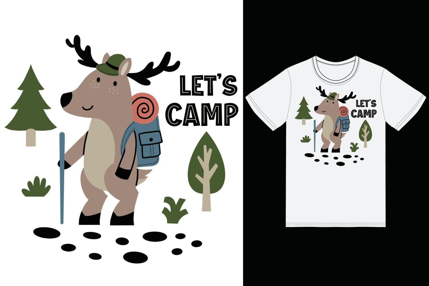 camper schattig hert illustratie met t-shirt ontwerp premie vector