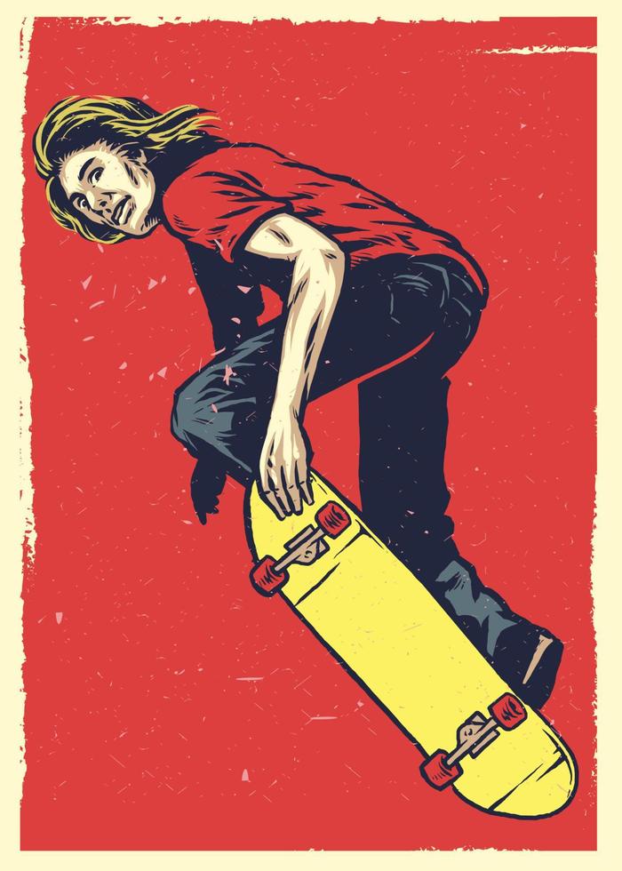 schaatser handelen Aan de skateboard in hand- tekening stijl vector