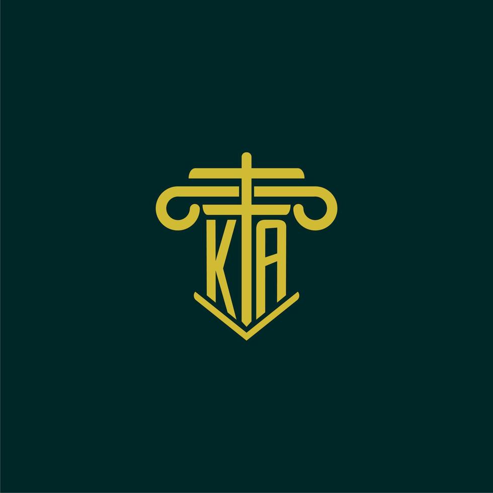 ka eerste monogram logo ontwerp voor wet firma met pijler vector beeld