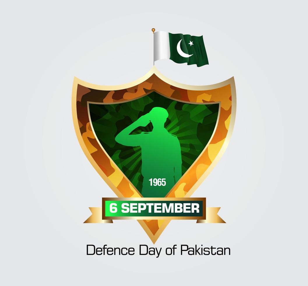 6e september. gelukkig verdediging dag schild met groet Pakistan leger en jurk structuur vector