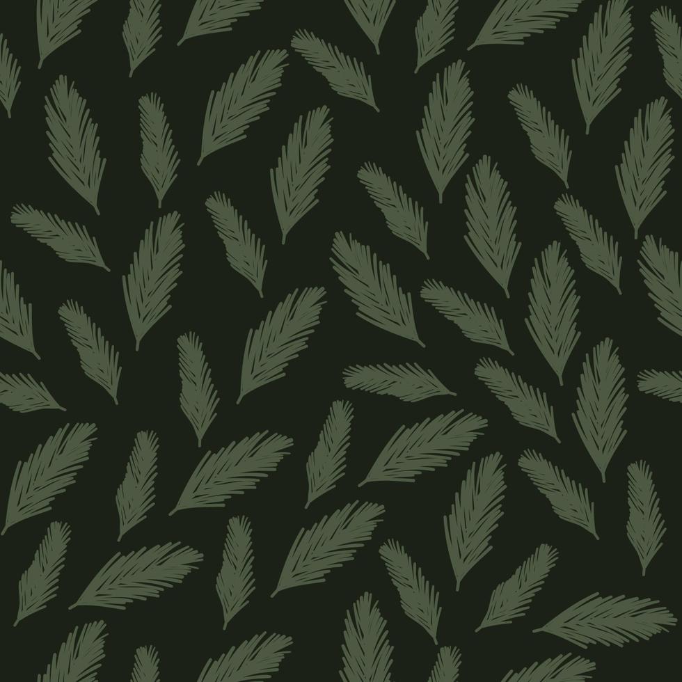 hand- getrokken Spar boom Afdeling naadloos patroon, vlak vector illustratie Aan donker groen achtergrond. groenblijvend boom takje patroon. Super goed voor omhulsel papier en textiel decoratie.