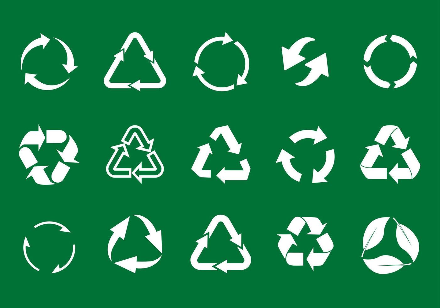 reeks recycle pictogrammen. etiket sjabloon. wit eco cirkel pijlen Aan groen achtergrond. vector pictogrammen.
