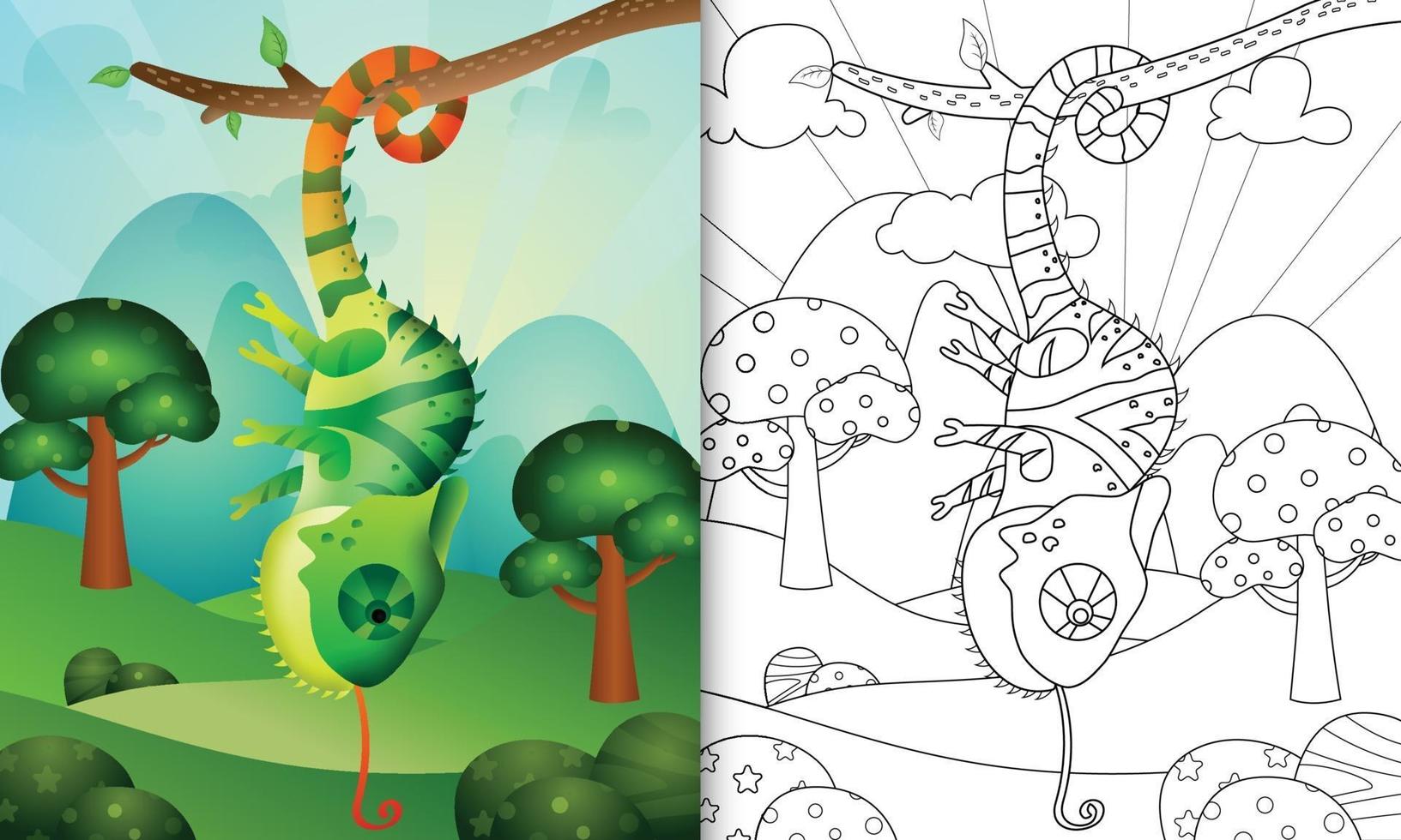 kleurboek voor kinderen met een schattige kameleon karakter illustratie vector