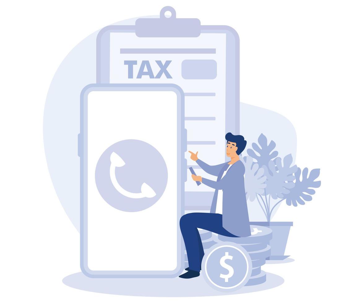 belasting terugkeer deadline concept, papier of telefoon belasting indienen, vlak vector modern illustratie