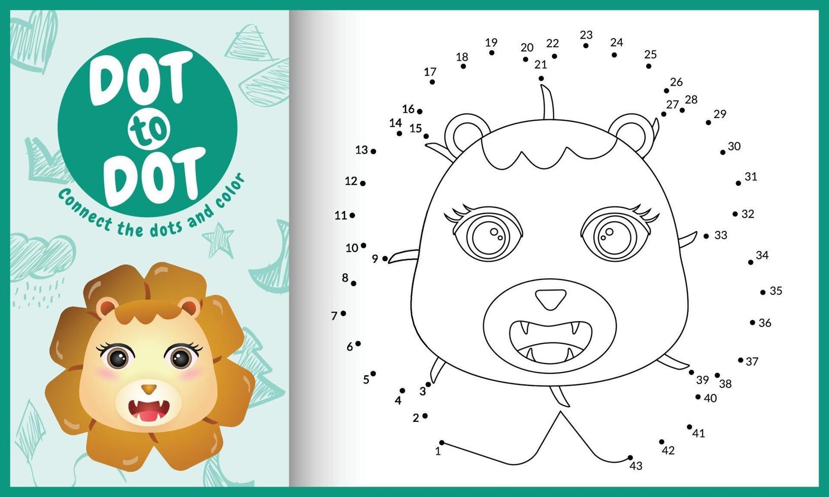 verbind het stippen-kinderspel en kleurpagina met een schattig gezicht leeuw karakter illustratie vector