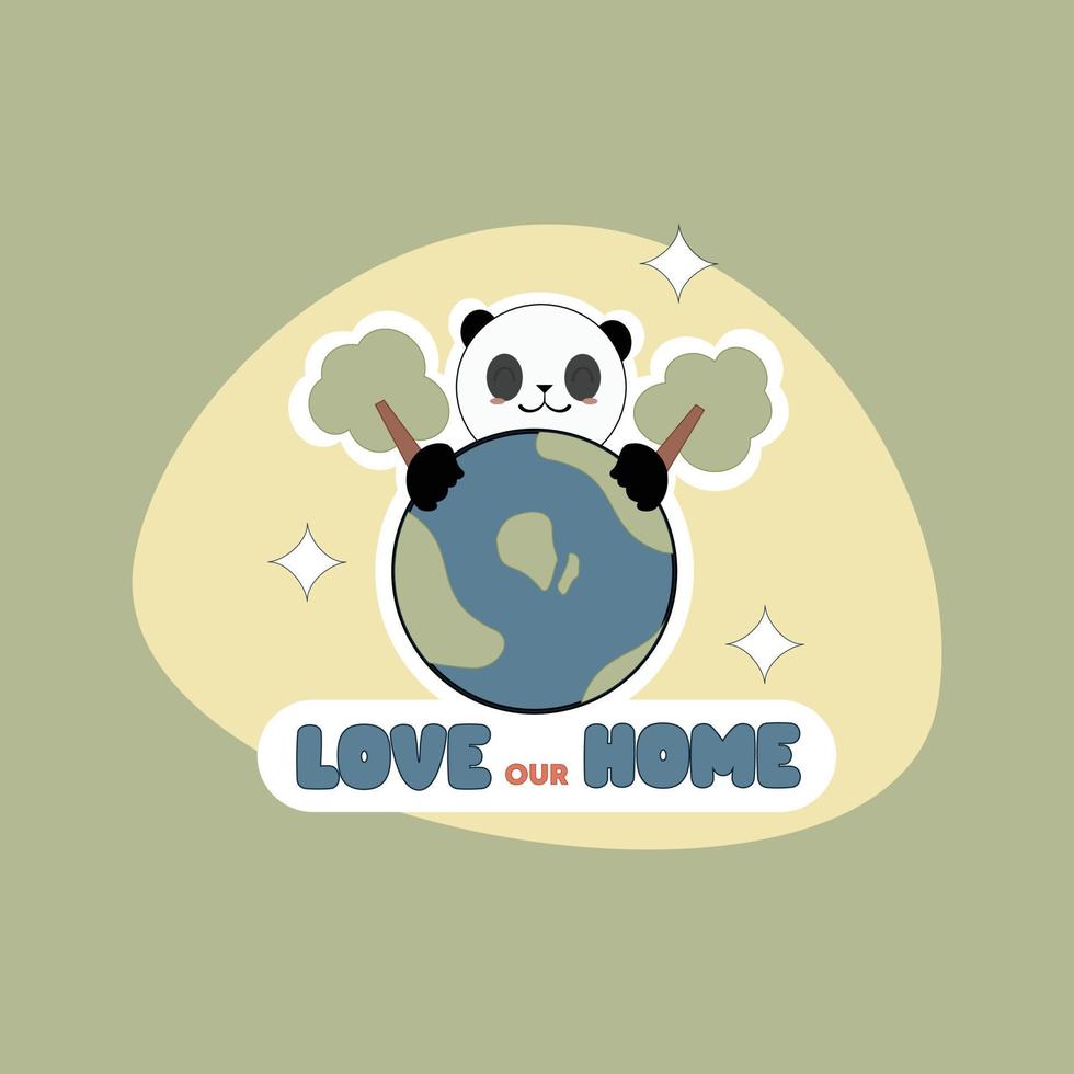 schattig panda met wereldbol sticker illustratie vector