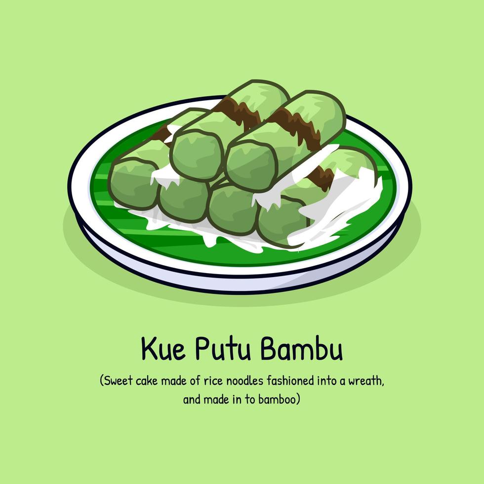 kue putu of zoet kokosnoot taart met bruin suiker gekookt in bamboe Indonesië traditioneel toetje vector