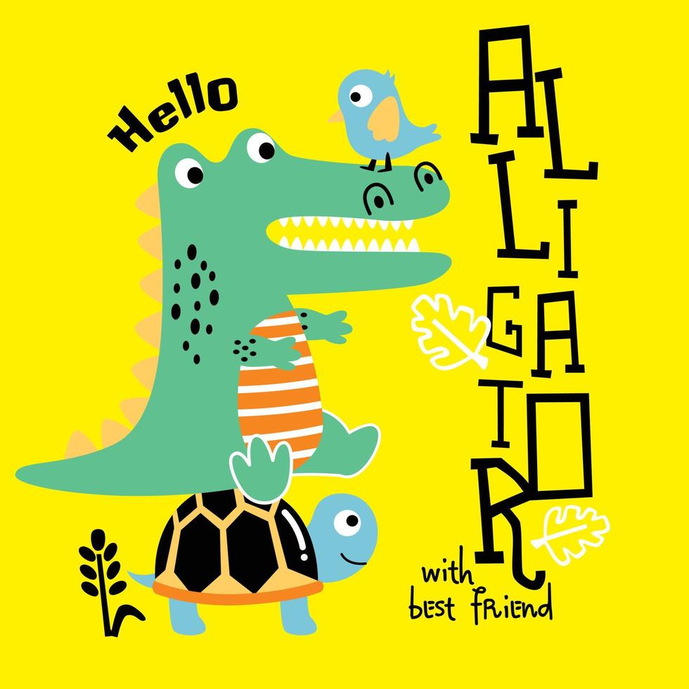 krokodil spelen met weinig vriend grappig tekenfilm vector