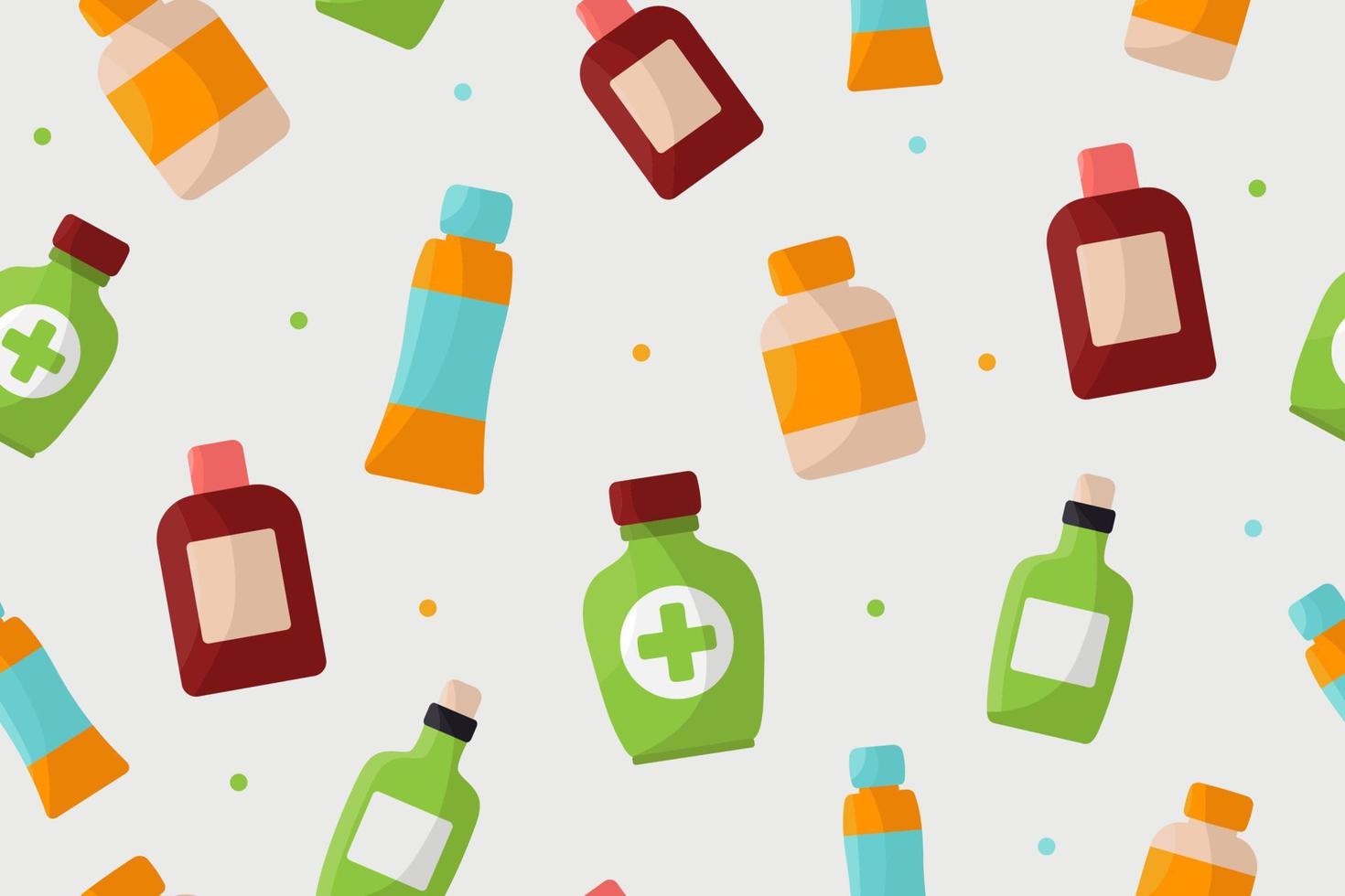 geneeskunde flessen met etiketten, naadloos patroon. vlak vector illustratie.