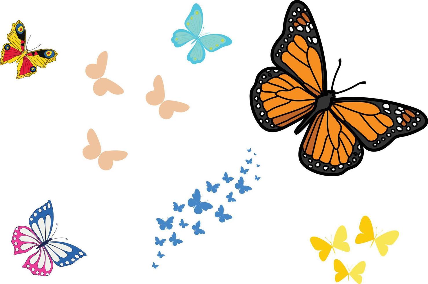 reeks van vlinders zwart en wit bloemen monarch vlinder silhouetten verzameling, vector illustratie geïsoleerd Aan wit achtergrond