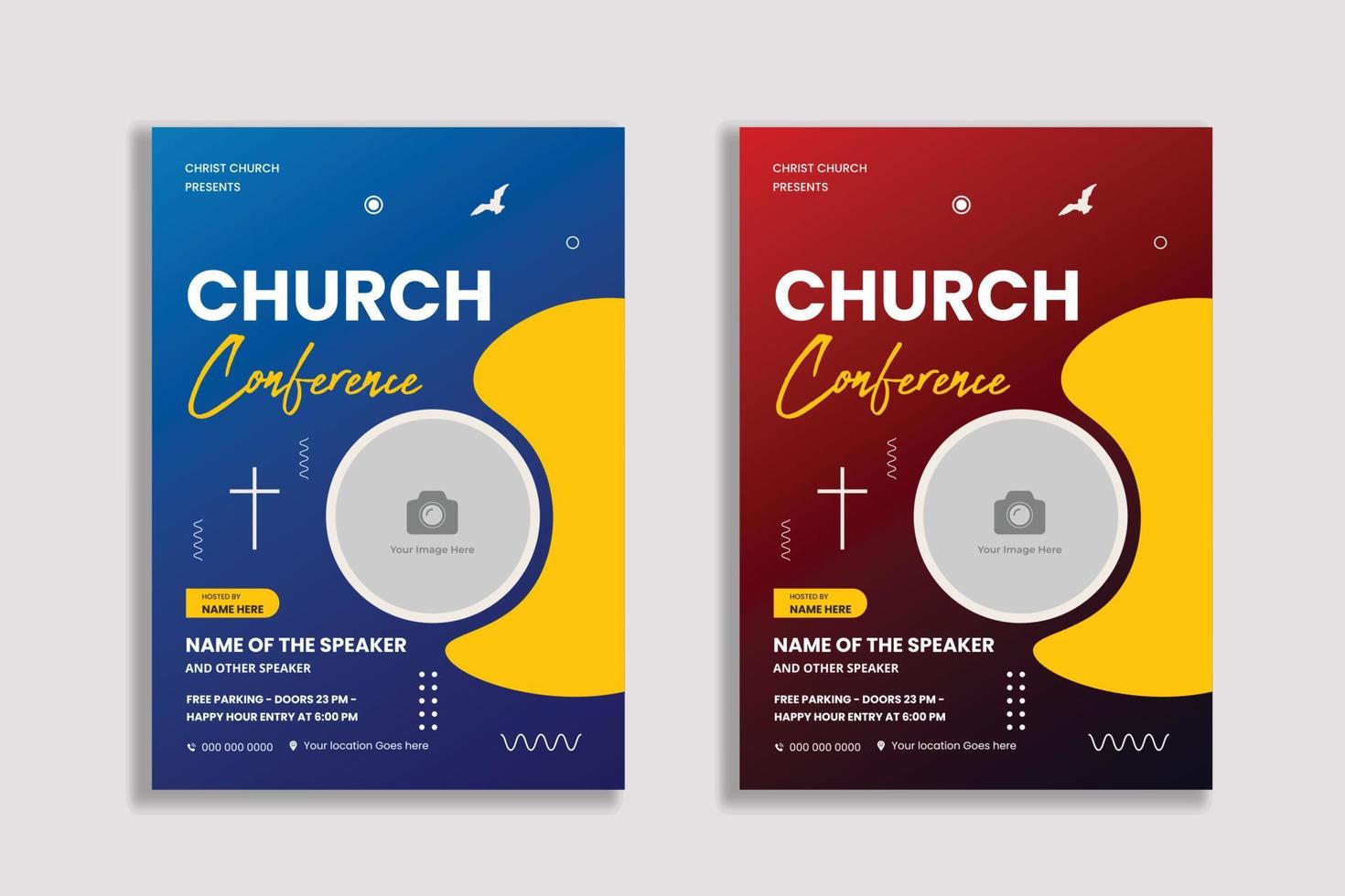 flyers voor een kerk conferentie met een Mens en een kruis Aan de links. vector