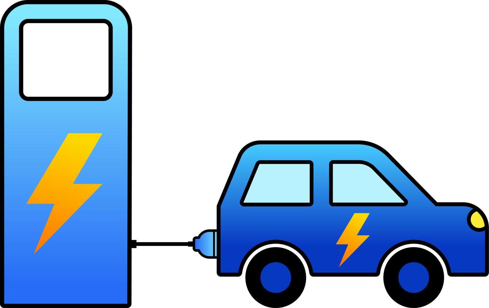 illustratie van elektrisch auto Bij opladen station. icoon van elektrisch voertuig voor toekomst vervoer. symbool van elektrisch vervoer voor grafisch ontwerp over toekomst technologie vector