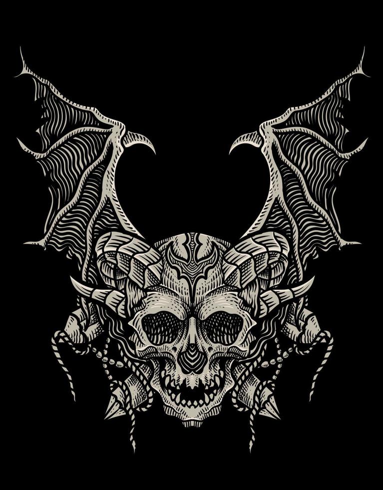 illustratie eng demonische schedel Aan zwart achtergrond vector