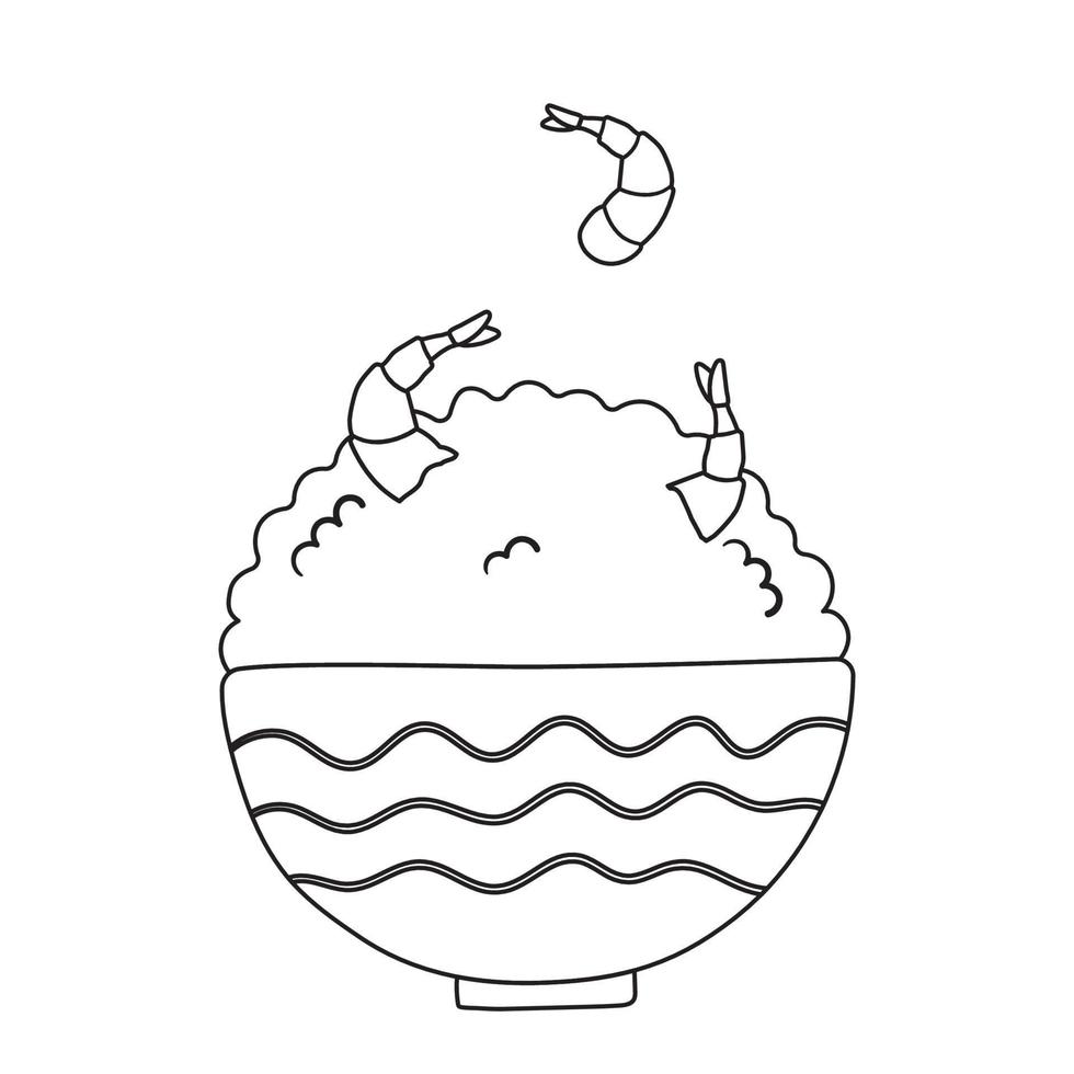 illustratie van rijst- kom met garnalen vector illustratie geïsoleerd Aan wit achtergrond