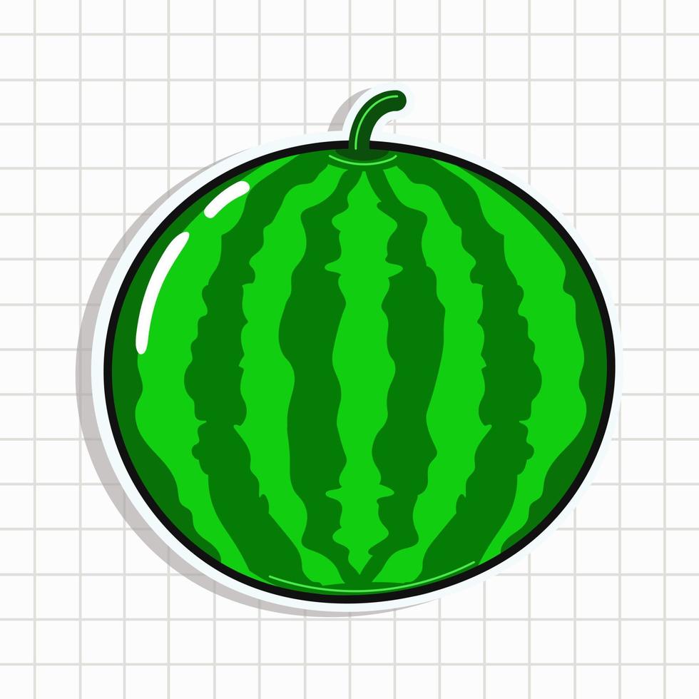 schattig grappig watermeloen sticker. vector hand- getrokken tekenfilm kawaii karakter illustratie icoon. geïsoleerd Aan blauw achtergrond. watermeloen karakter concept