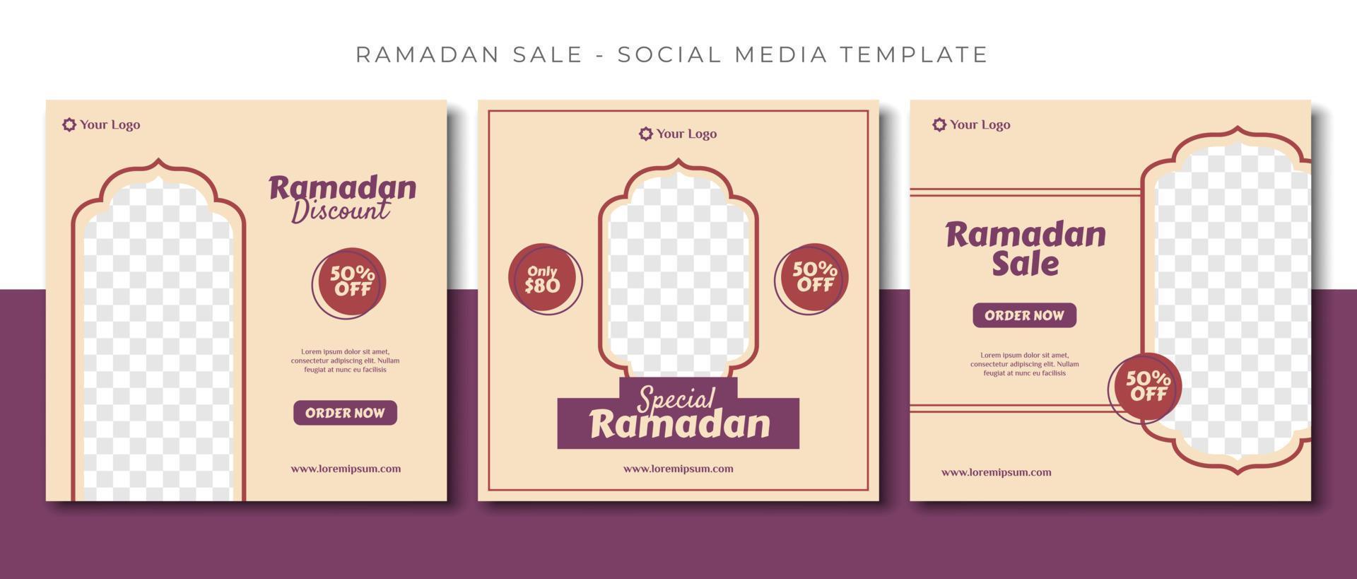 Purper Ramadan Islamitisch sociaal media post sjabloon ontwerp, evenement Promotie banier vector