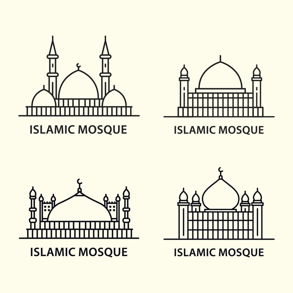 moskee verzameling gemakkelijk lijn kunst stijl ontwerp geïsoleerd wit achtergrond vector