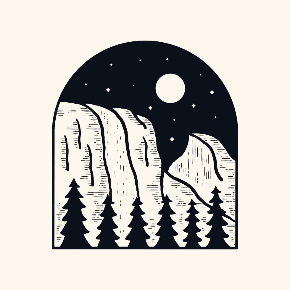 de waterval Aan yosemite nationaal park wijnoogst grafisch illustratie vector voor t-shirt kunst