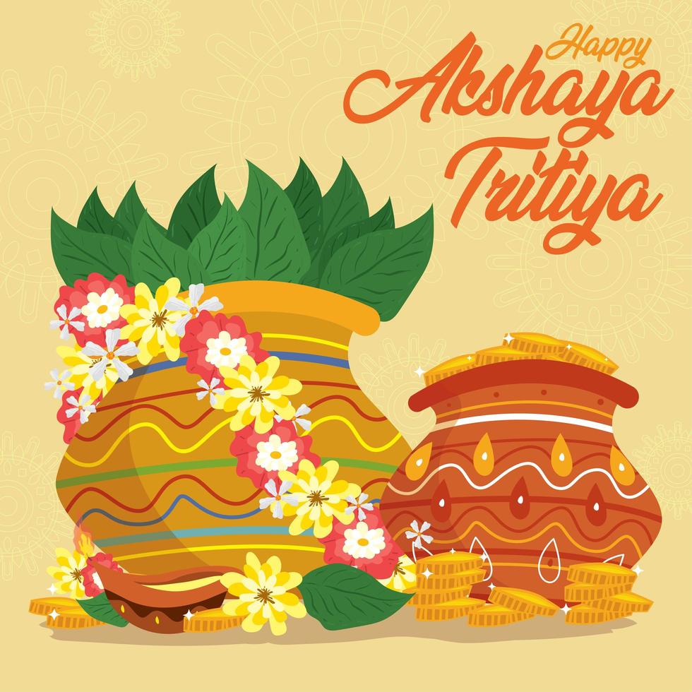 gelukkige akshaya tritiya met gele achtergrond vector