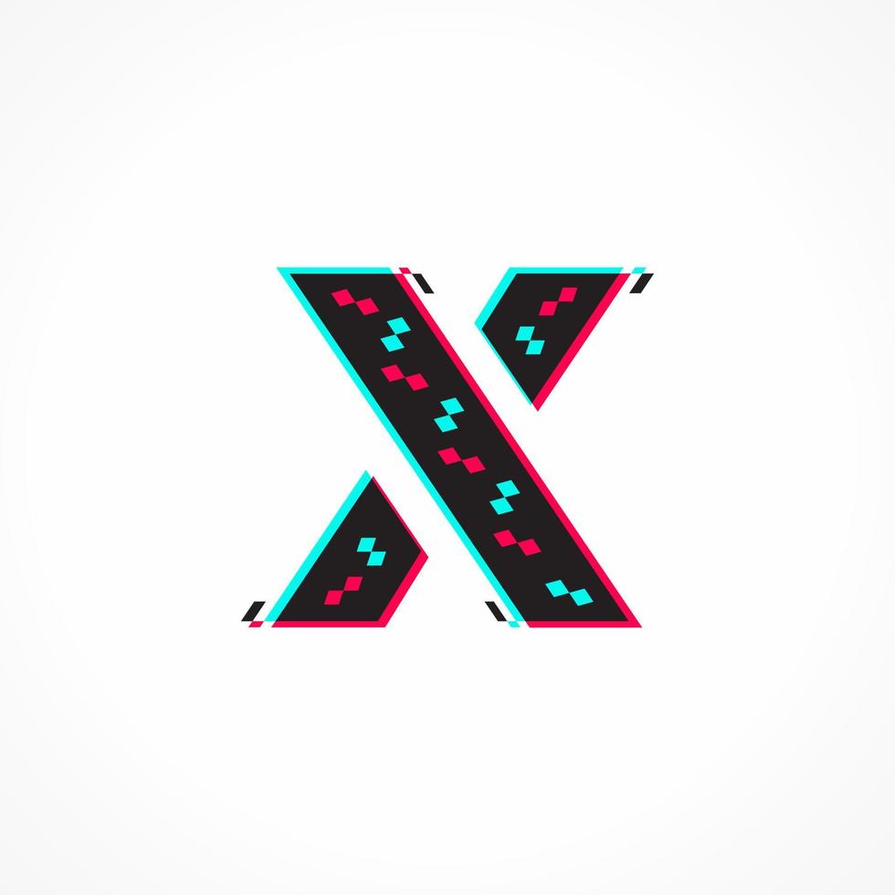abstract glitch effect zakelijke identiteit brief X logo ontwerp vector