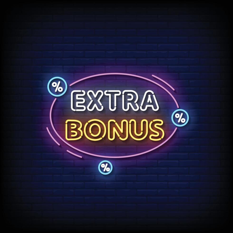 neon teken extra bonus met steen muur achtergrond vector