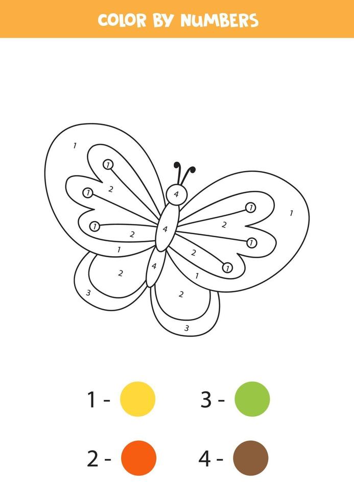 kleur vlinder op nummer. transport werkblad. vector