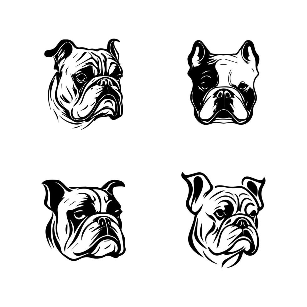 boos bulldog hoofd logo silhouet verzameling reeks hand- getrokken illustratie vector