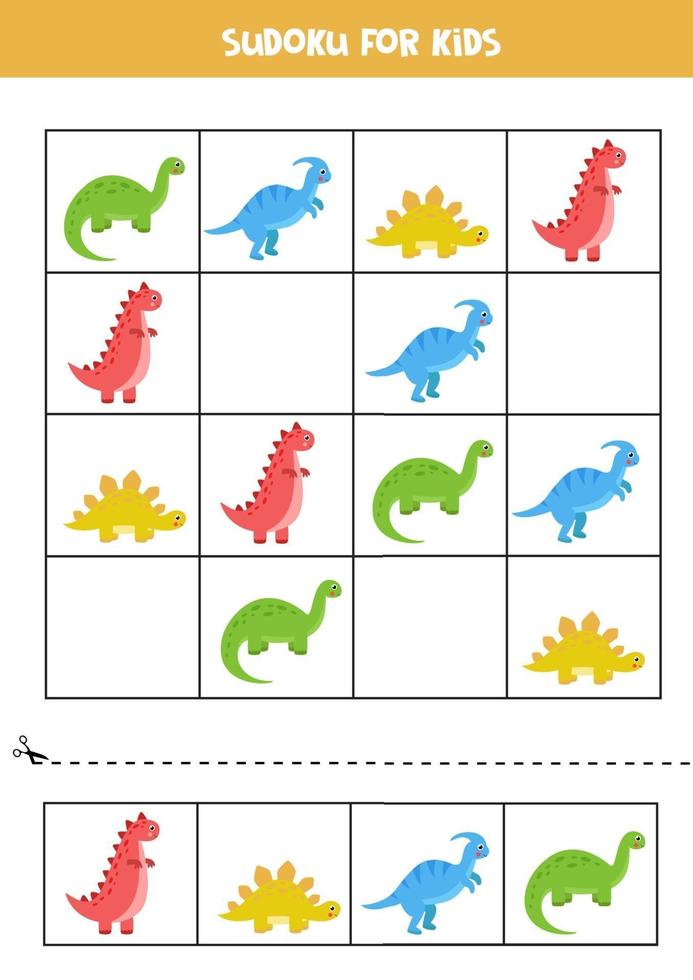 educatief Sudoku-spel met schattige cartoon dinosaurussen. vector