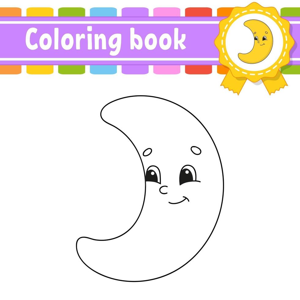 kleurboek voor kinderen met wassende maan. vrolijk karakter. vector illustratie. schattige cartoon stijl. zwart contour silhouet. geïsoleerd op een witte achtergrond.