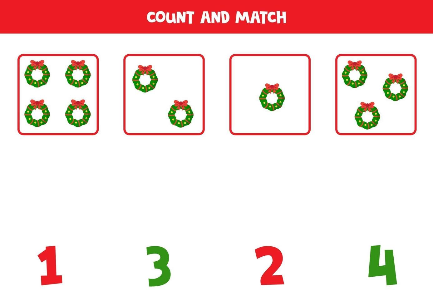 tellen spel met kerstkransen. wiskundig werkblad. vector