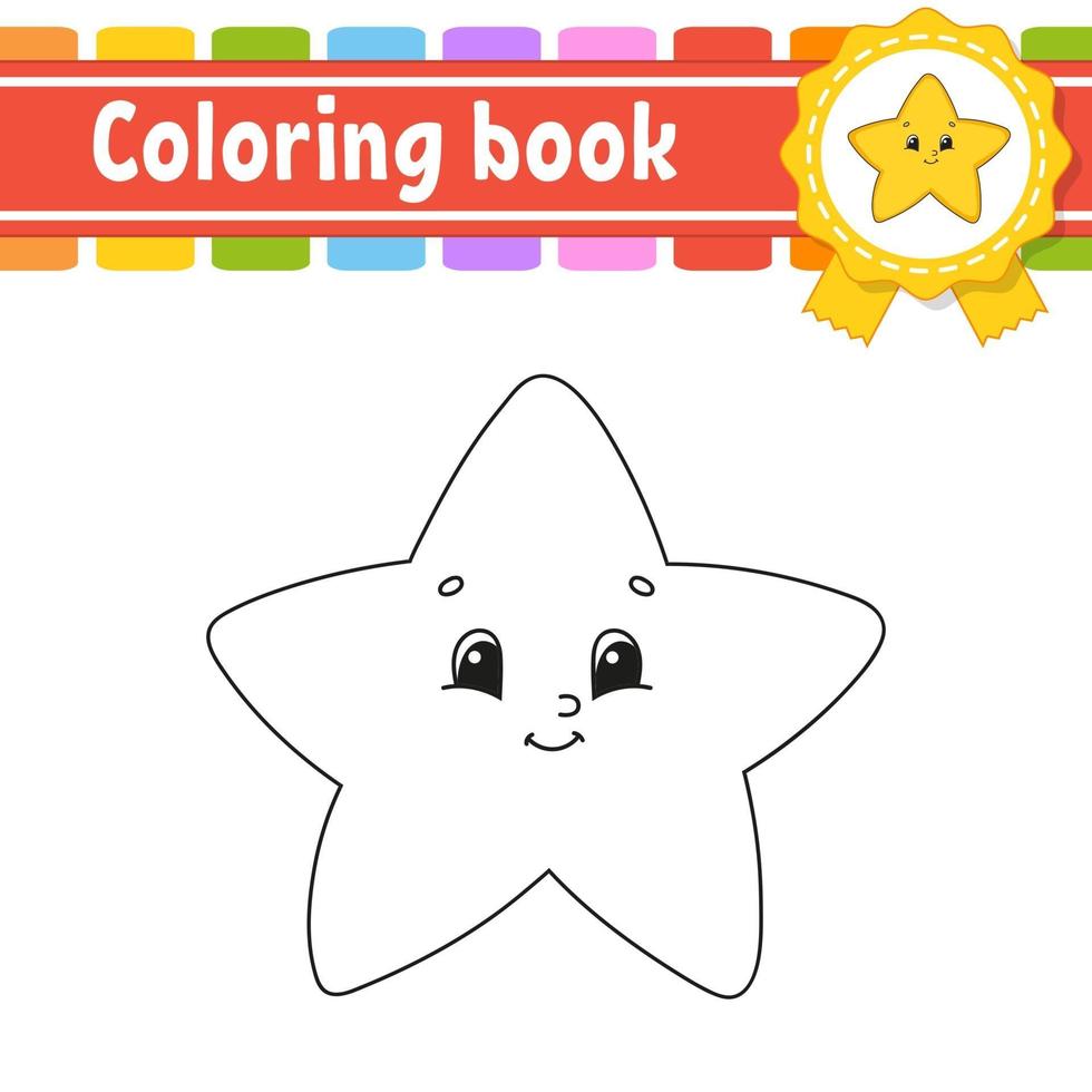kleurboek voor kinderen met ster. vrolijk karakter. vector illustratie. schattige cartoon stijl. zwart contour silhouet. geïsoleerd op een witte achtergrond.