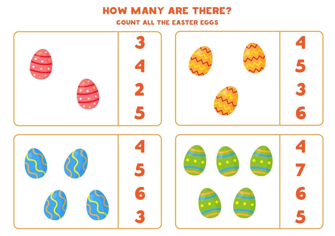 tellen spel met cartoon paaseieren. wiskunde werkblad. vector