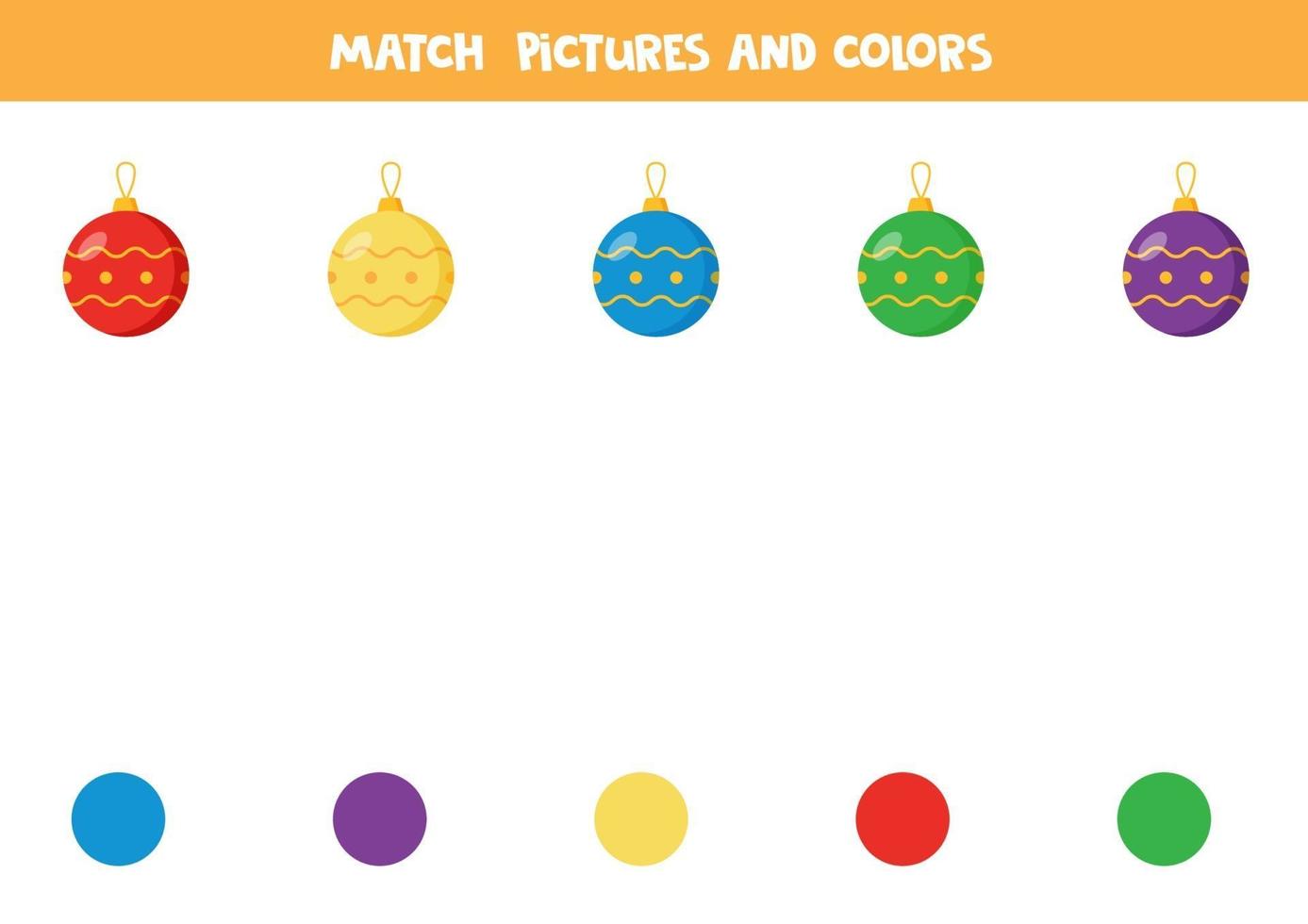 kleuraanpassingsspel voor kinderen. match kerstballen op kleur. vector