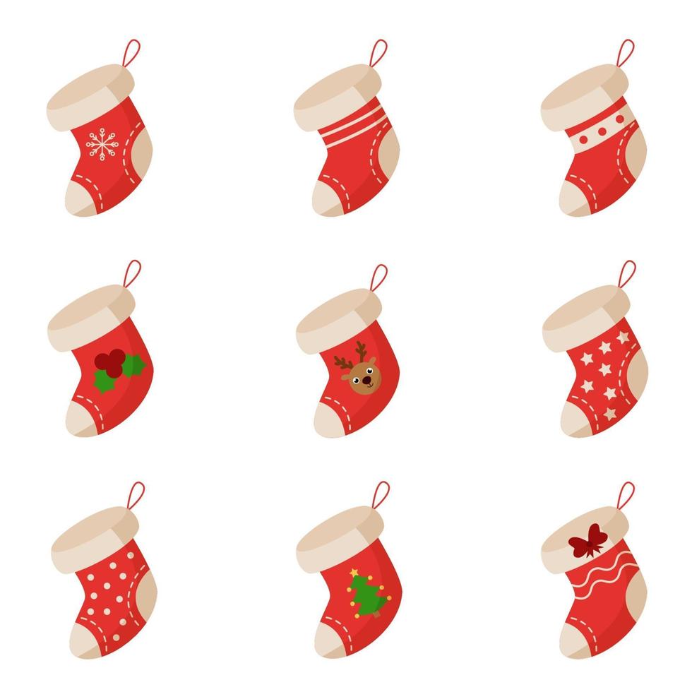 verzameling van verschillende cartoon kerst sokken. vector. vector