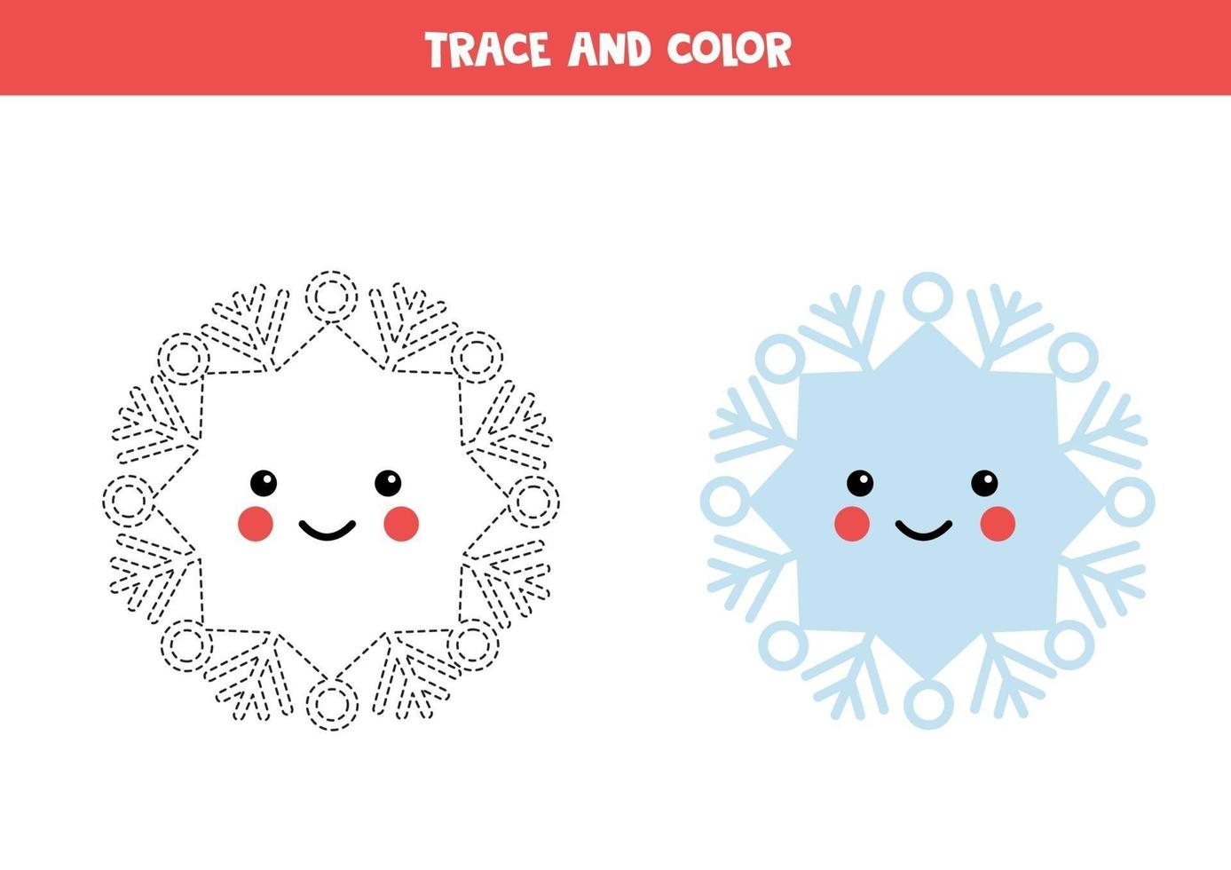 trace en kleur kawaii sneeuwvlok. schrijfvaardigheid oefenen. vector