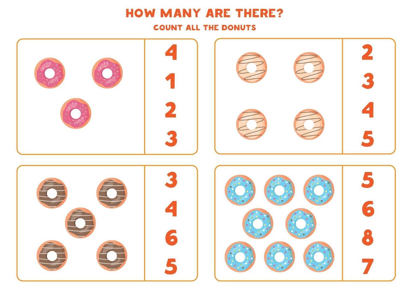 tellen spel met donuts. wiskunde werkblad. vector