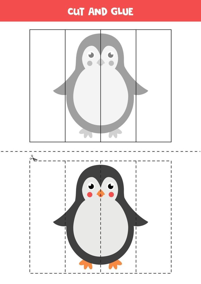 knip en lijm spel voor kinderen. schattige cartoon pinguïn. vector